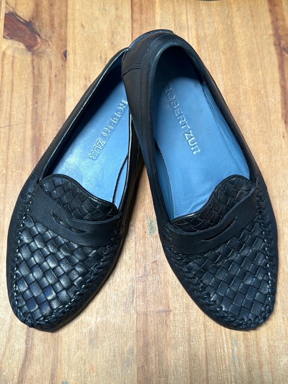 Robert Zur Women's Petra In Black Glove/Woven Glove Leather Loafer Size 8